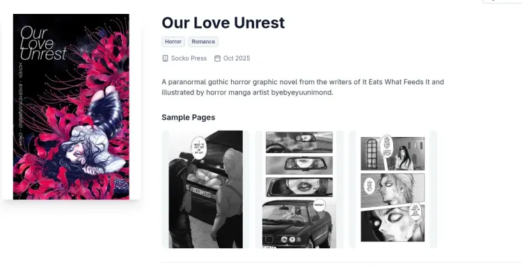 Comic portfolio item page on ICDb showing cover art, description, and issue details